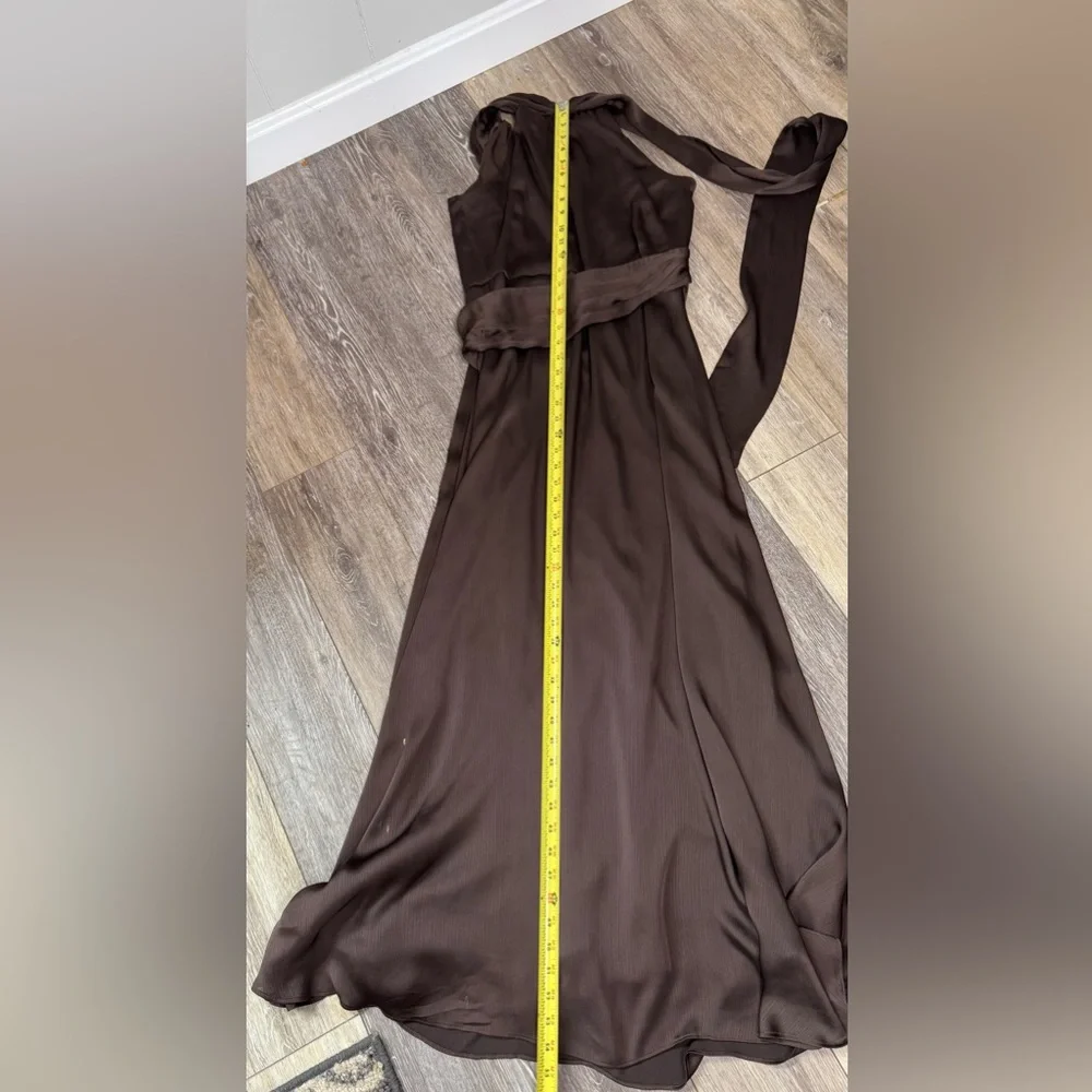 Sachin + Babi Elegant Chocolate Brown Maxi Dress with Long Shoulder Bow Size 10 - Picture 10 of 11